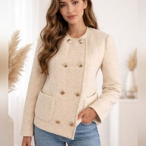 ba&sh Cream Textured Double-Breasted Blazer